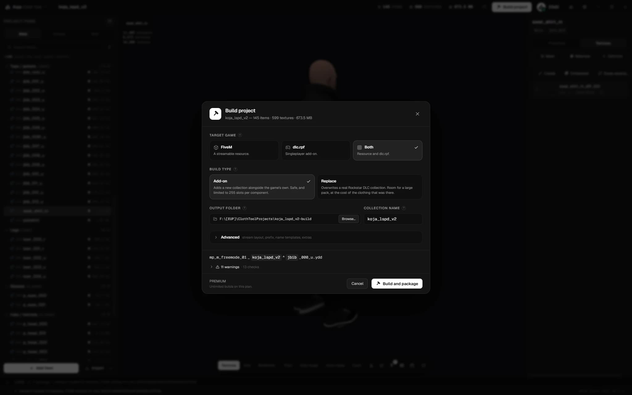 Build settings for FiveM and singleplayer